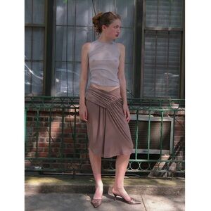 geel Denice Slinky Cross Waist Skirt in Cocoa Taupe Tan Beige Neutrals Tone